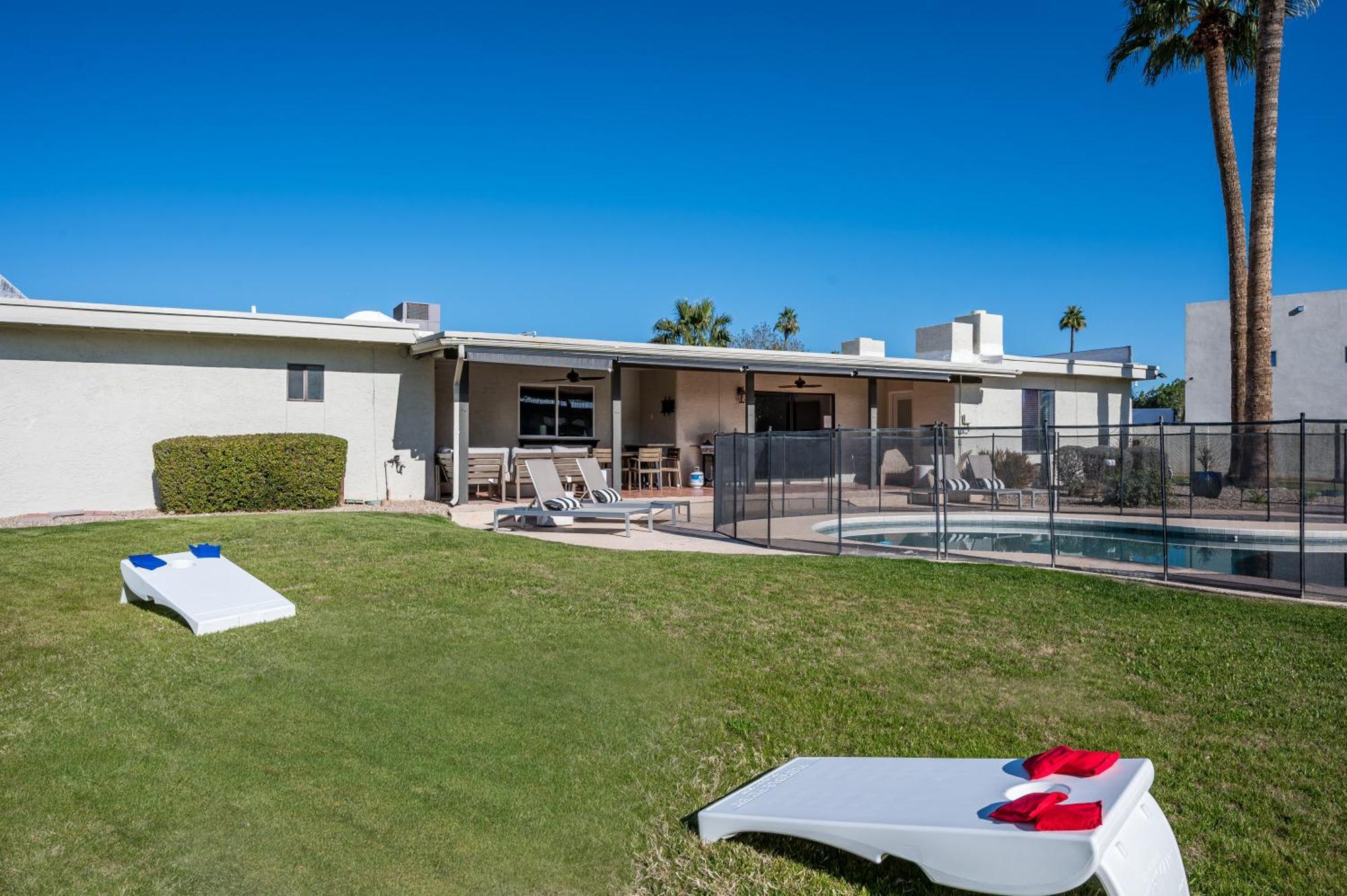 Theater Swimming And Large Backyard At Adobe Modern. Nearby High-end Experiences And Golf Course